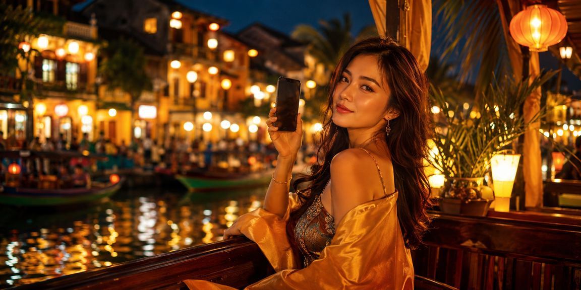 Người dùng tại Hội An thực hiện nạp tiền trực tuyến trong không khí chợ đêm sôi động